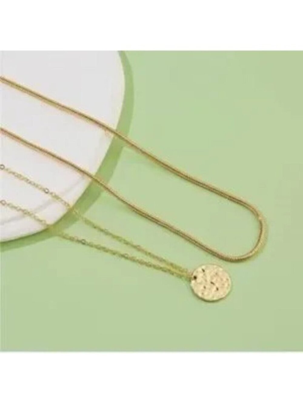Gold 14k Gold Plated 2pc Disc Necklace Set - Picture 2 of 2